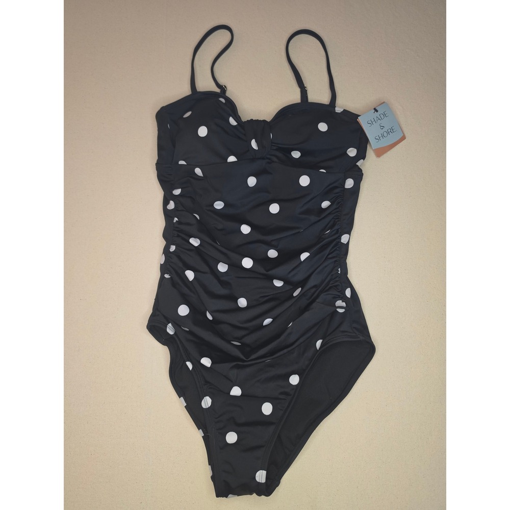 Shade & Shore Scoop Neck One Piece Swimsuit Black Medium NWT
